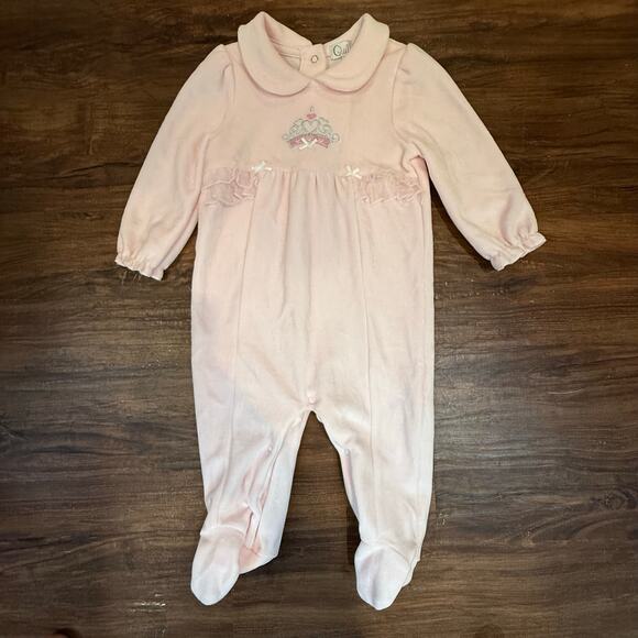 Quiltex 6-9 Months Pink Velour Romper Footie One Piece Outift Collar Baby Girl - Picture 1 of 8